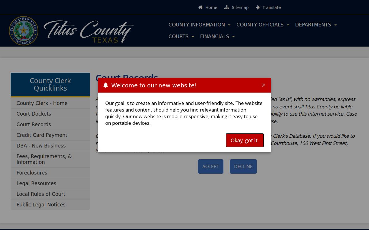 Titus County warrant search: County Clerk case-record notice