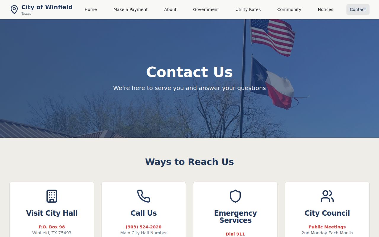 Winfield City Hall contact details and public office hours
