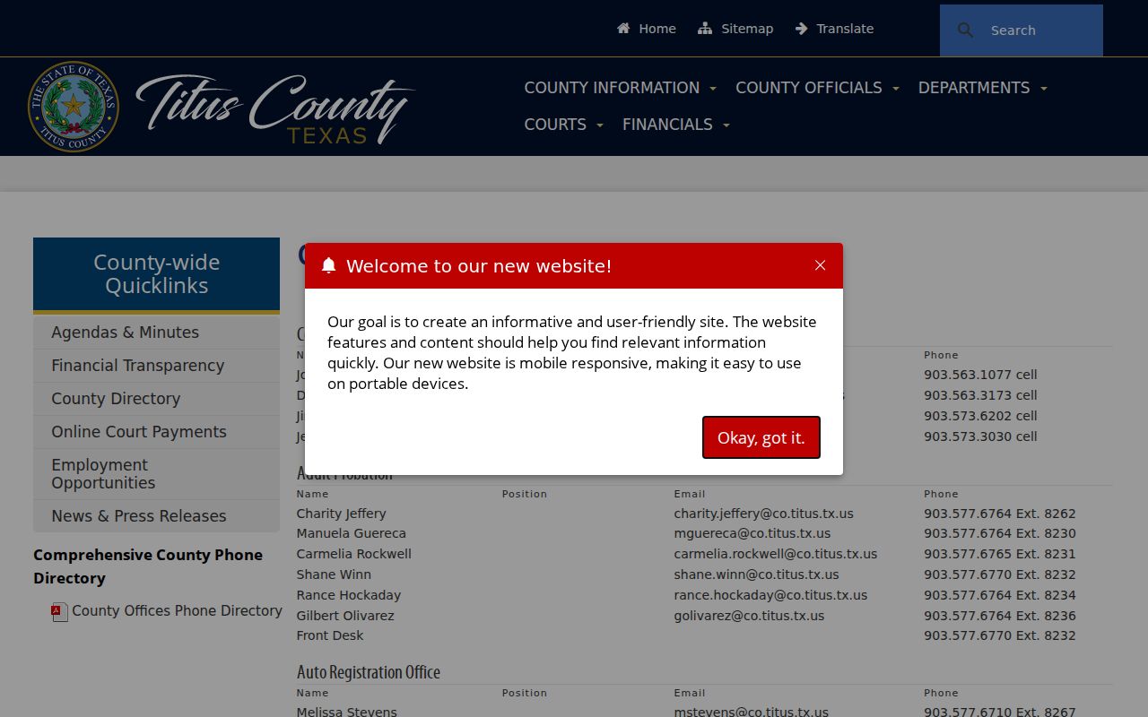 Titus County warrant records: directory of court and sheriff contacts